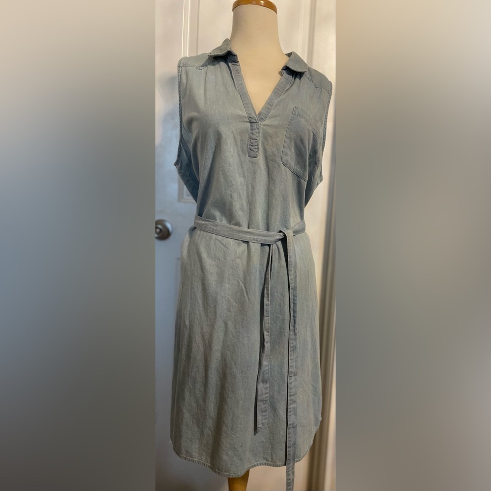 Denim Blue Sleeveless Shirt Dress
